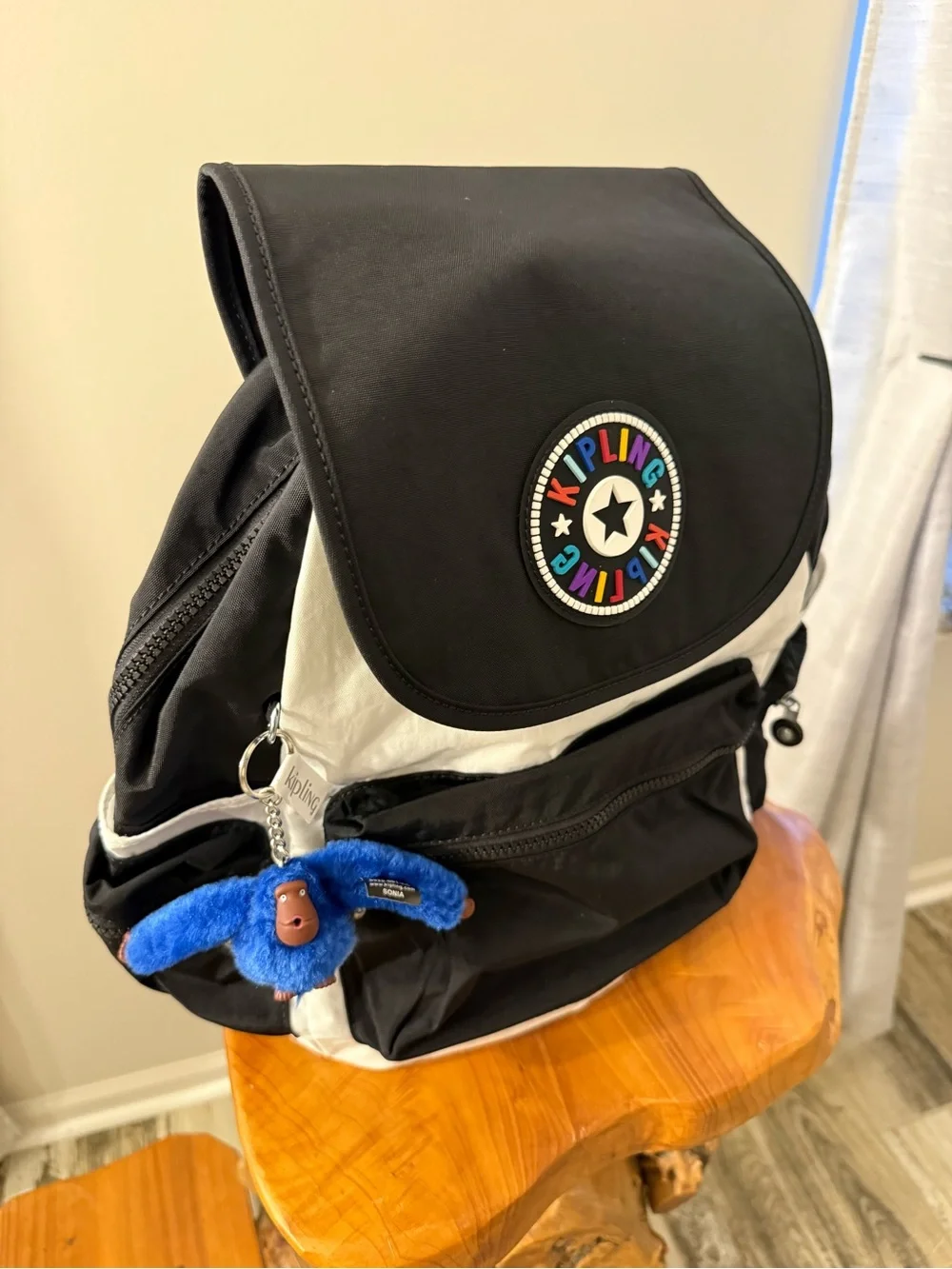 Kipling Black & White Backpack NWT Nylon Multicolor Logo Monkey
